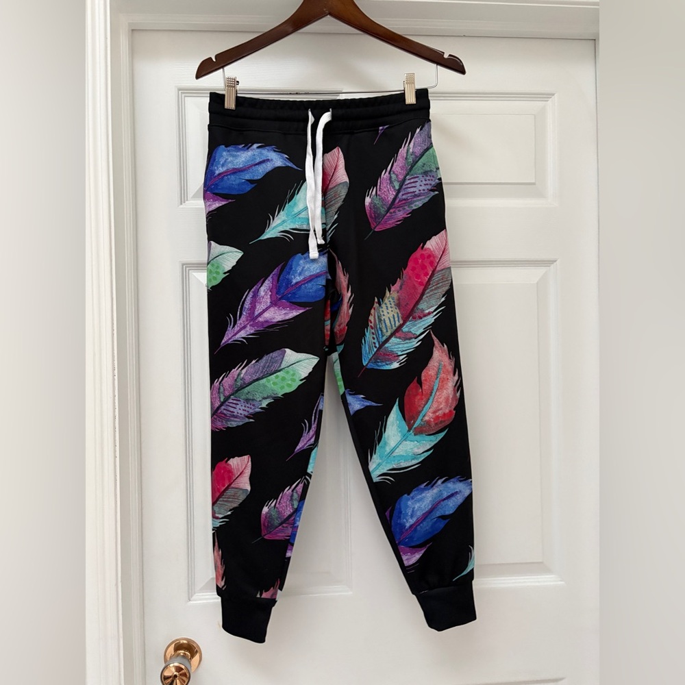 Colorful Feather Print Ladies Joggers